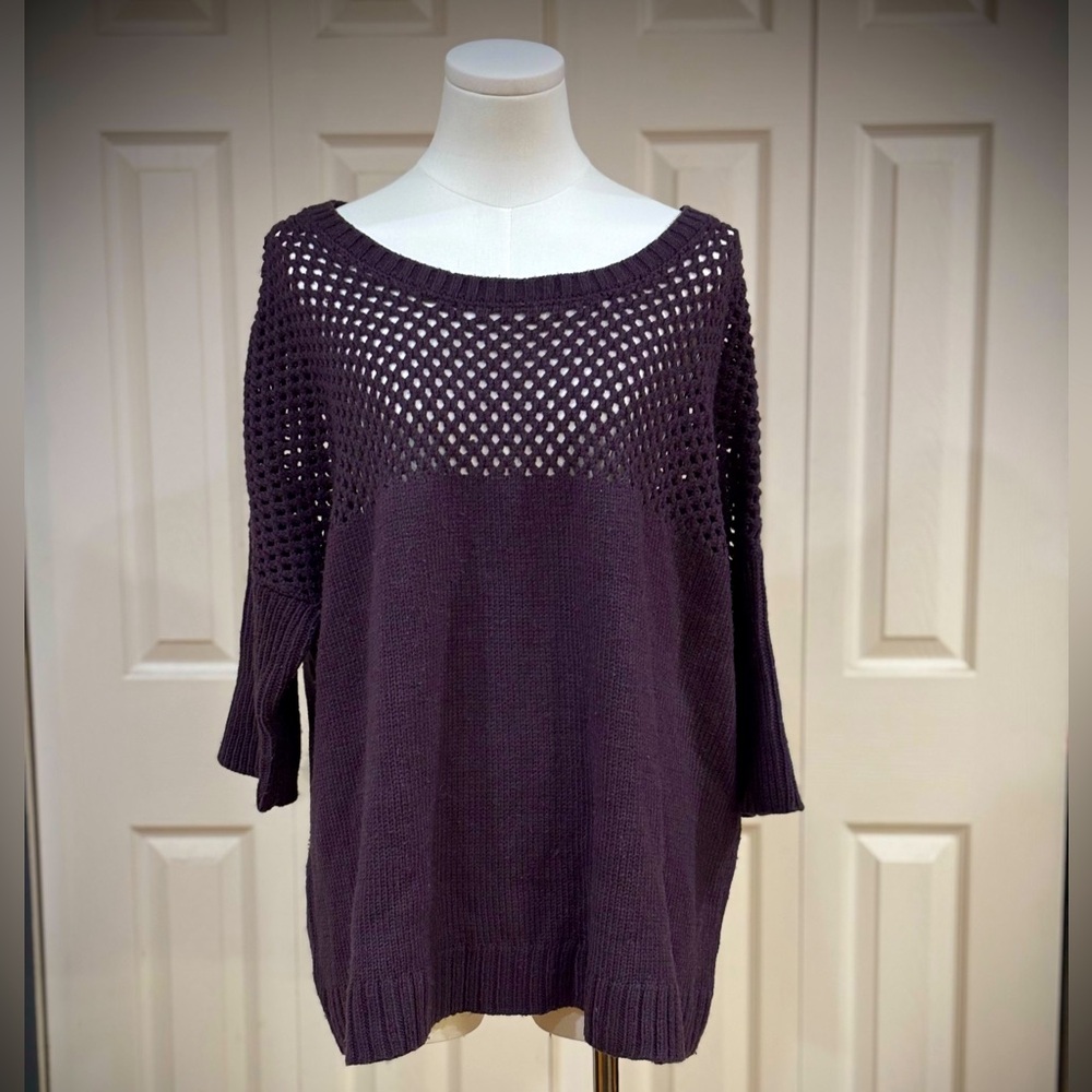 🌷3/$25🌷 Bar III Deep Aubergine/Purple Knit Sweater, 3/4 length sleeve, M/L
